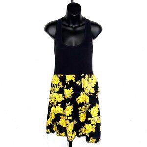 Decree Black Tank Yellow Floral Skirted Dress Size Juniors Large or Adult Medium